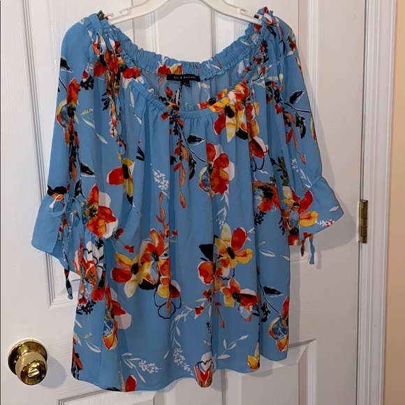Floral Blue off the shoulder blouse - Picture 1 of 2